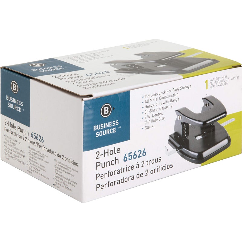 Business Source Heavy-Duty Hole Punch (65626), Black, Small (1-24) - Image 2